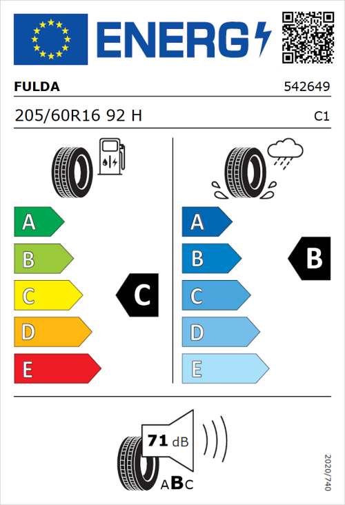Tyre Label for Fulda EcoControl HP2 205/60R16 92H