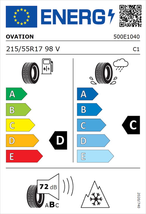 Tyre Label for Ovation VI-782 AS 215/55R17 98V
